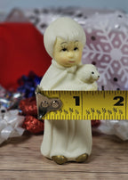 1980s Vintage White & Gold Tone 3½″ Nativity Wise Man Figurine Holding Lamb