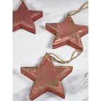 Set of 5 Rustic Wooden Stars | Burgundy Distressed Farmhouse Decor