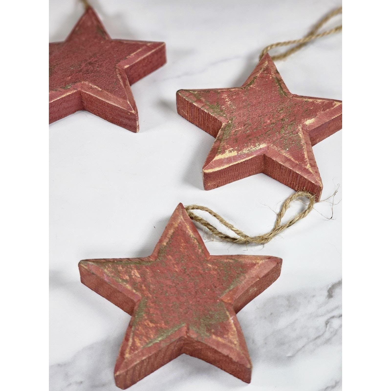 Set of 5 Rustic Wooden Stars | Burgundy Distressed Farmhouse Decor