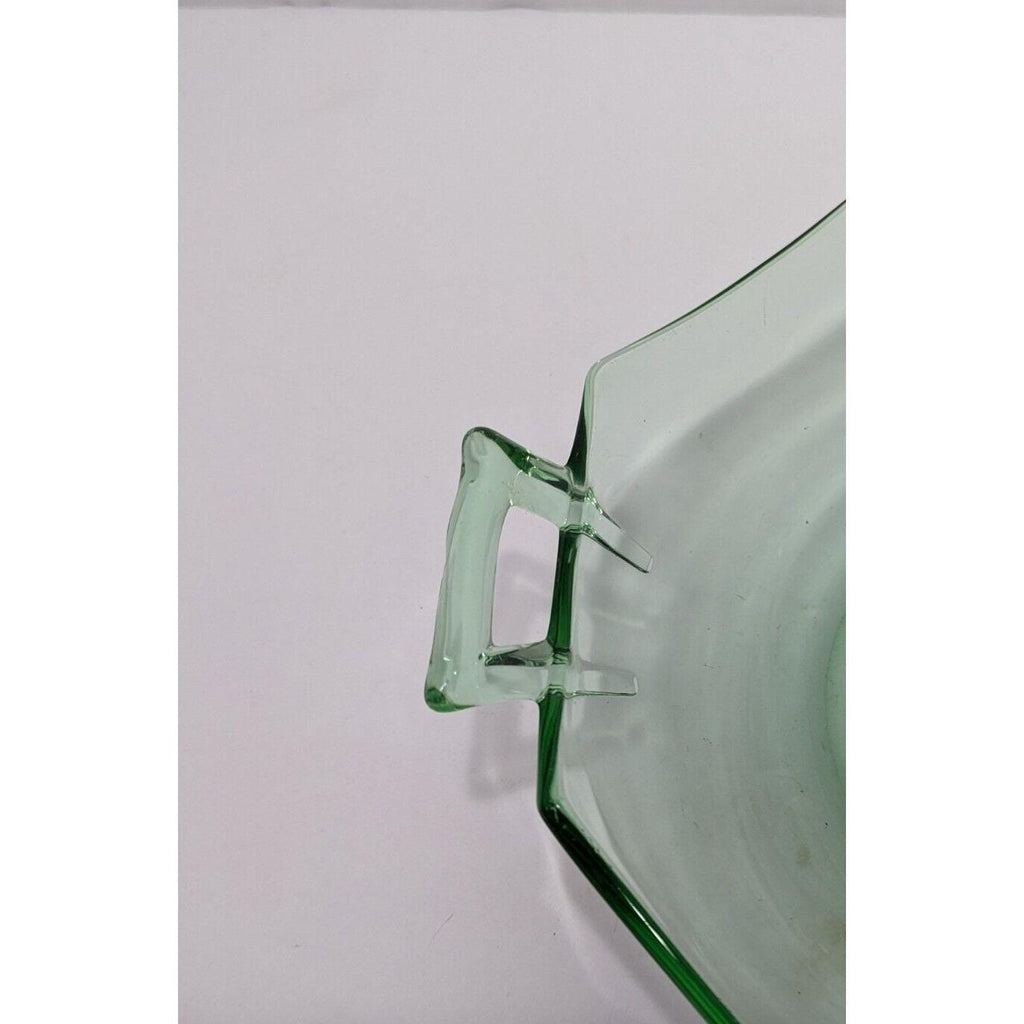 Green Glass Candy Dish Handled Vintage Serving Bowl