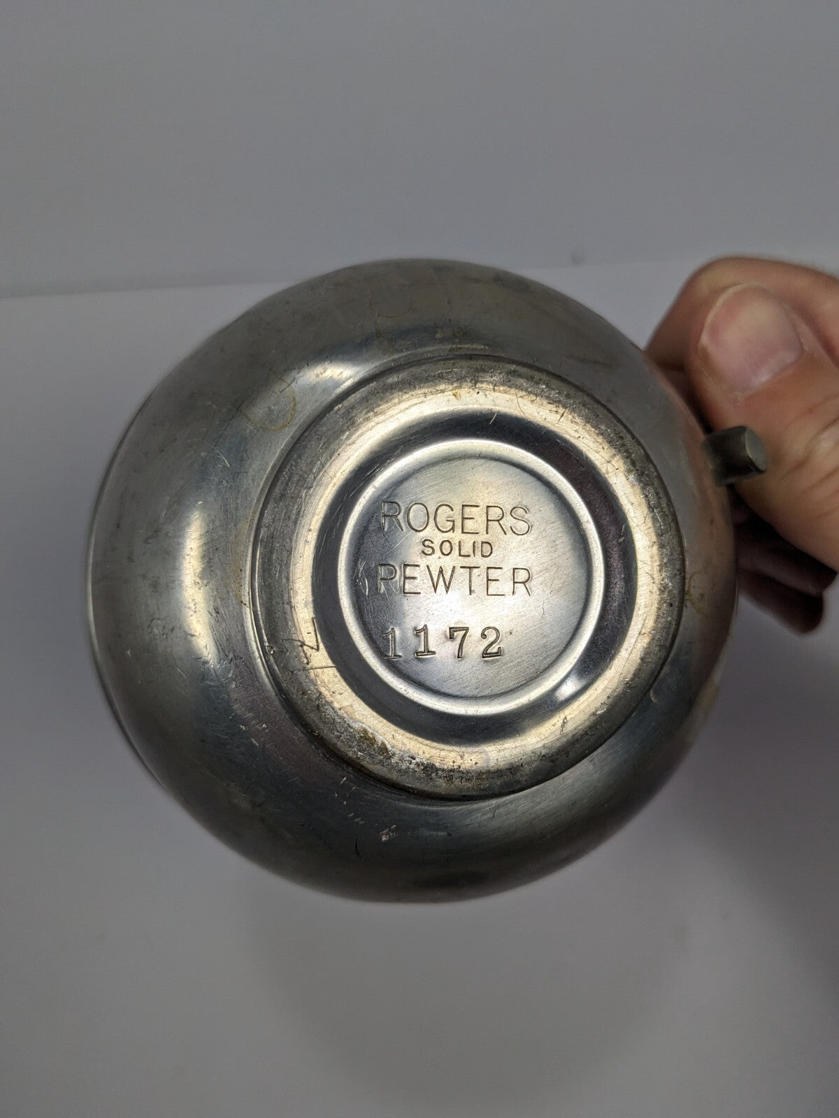 Vintage Rogers Solid Pewter Coffee Pot – Mid-Century Rattan-Handled #1172