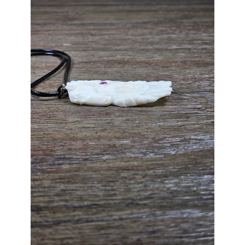 Vintage Buffalo Bone Carved Horse & Native American Figure Pendant Necklace