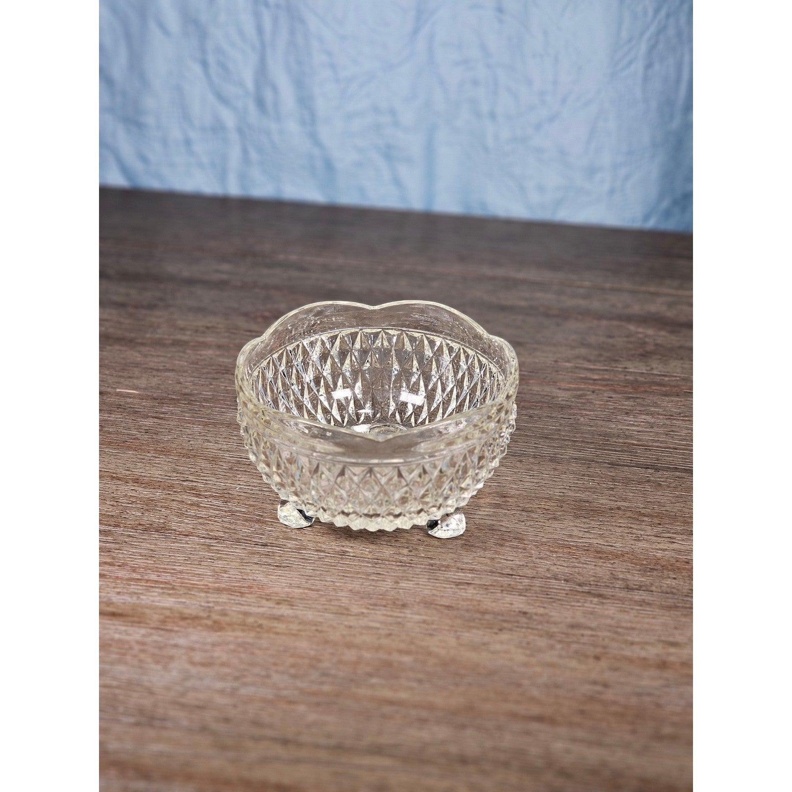 Vintage Pressed Glass Footed Bowl Heart Rim Clear Glass Candy Dish