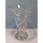 Vintage Cut Crystal Trumpet Vase Starburst Pedestal Vase 7.5 Inch
