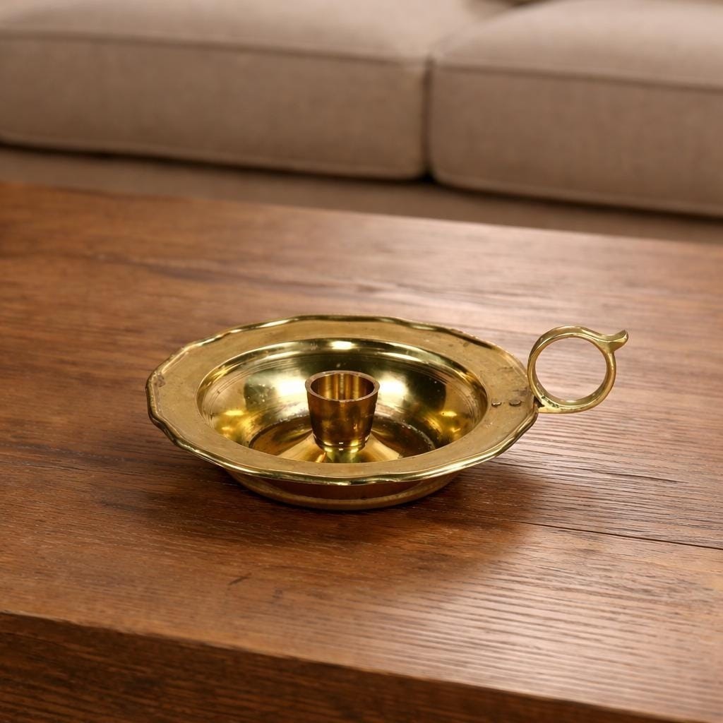 Vintage Brass Chamberstick Candle Holder with Handle