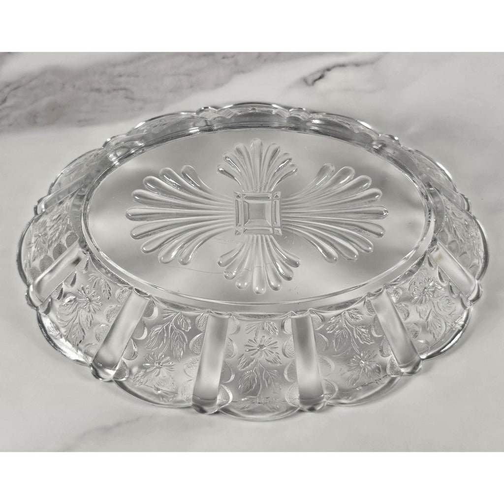 Vintage Clear Glass Sunflower Pattern Oblong Serving Bowl 9"