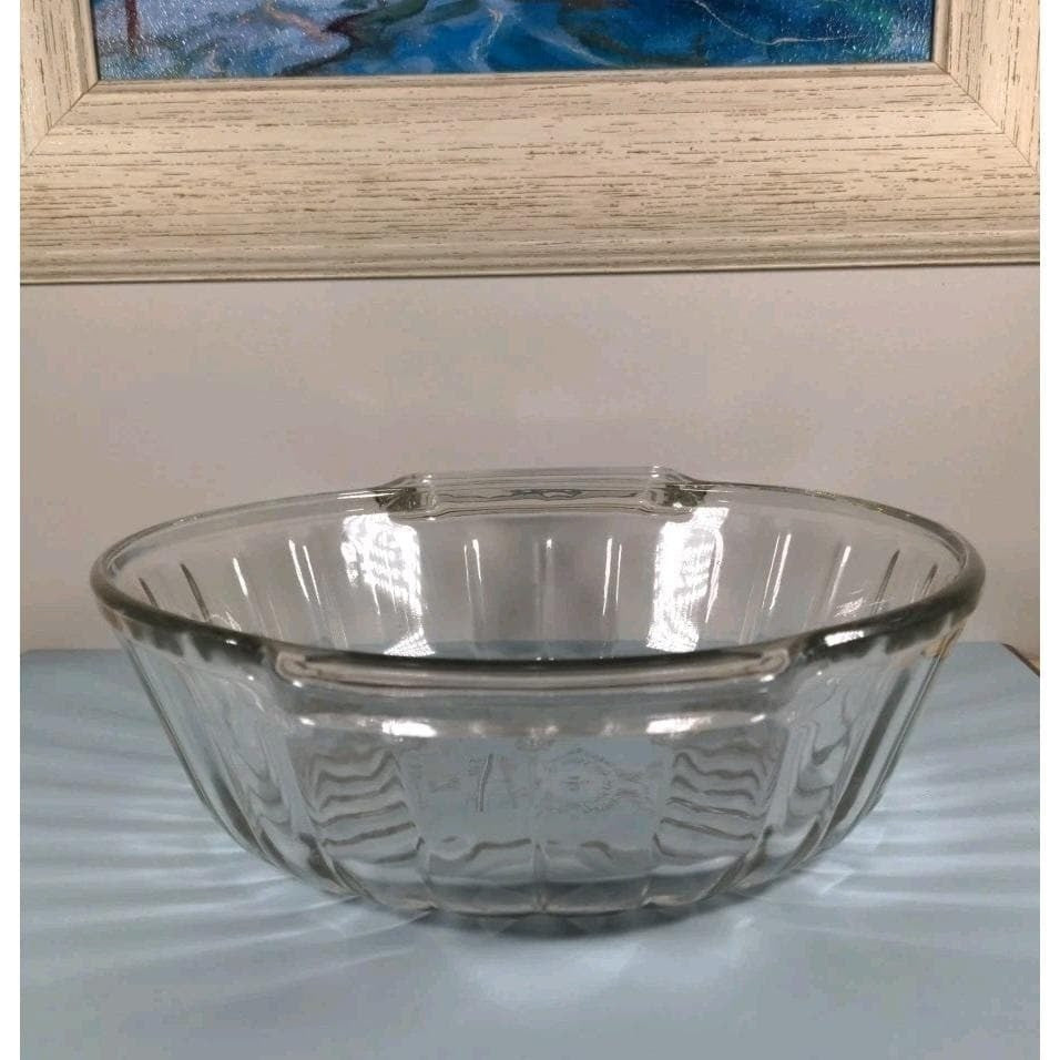 Vintage Clear Glass Handled Bowl Ribbed Glass Serving Bowl