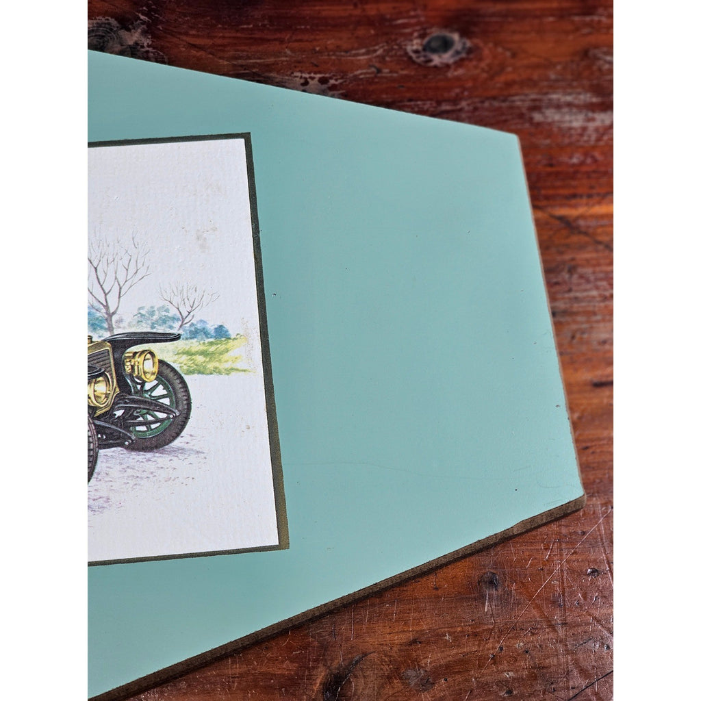 Vintage Panhard & Levassor 1912 Automobile Wall Plaque Teal 11.5 x 8