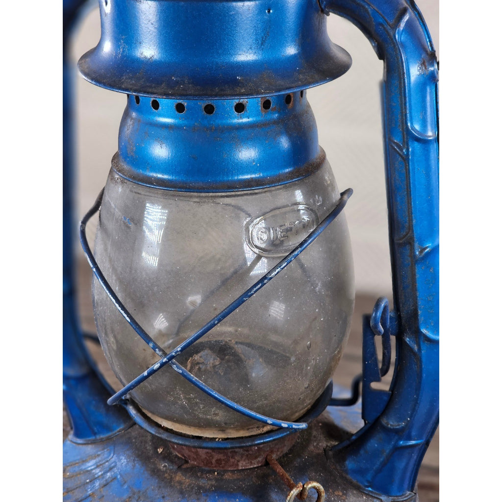 Vintage Dietz Air Pilot Lantern Blue Kerosene Oil Lamp 13.5" Tall