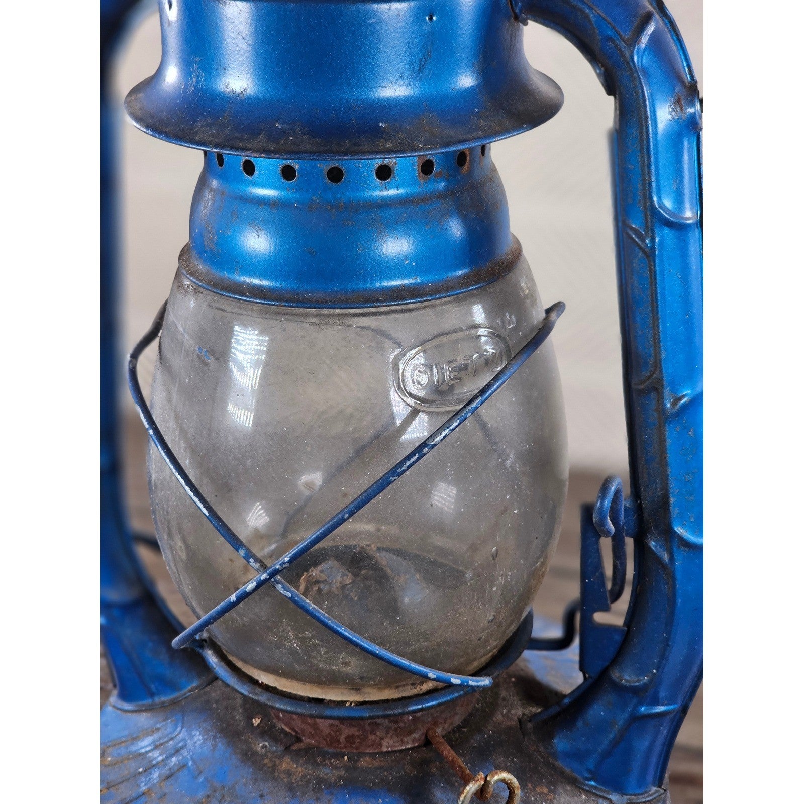 Vintage Dietz Air Pilot Lantern Blue Kerosene Oil Lamp 13.5" Tall