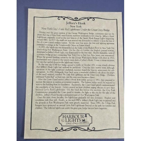 Harbour Lights Jeffreys Hook Lighthouse 1997 w/ COA
