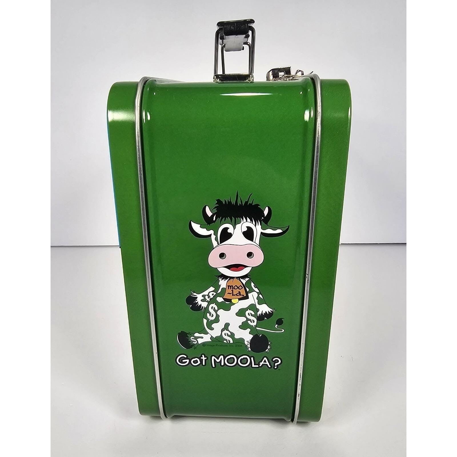 Vintage Moola the Cow Metal Lunch Box Green Blue