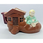 Vintage Porcelain Shoe House Planter Japan Kay B Child Figurine