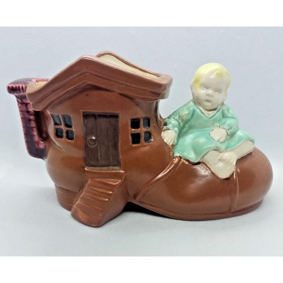 Vintage Porcelain Shoe House Planter Japan Kay B Child Figurine