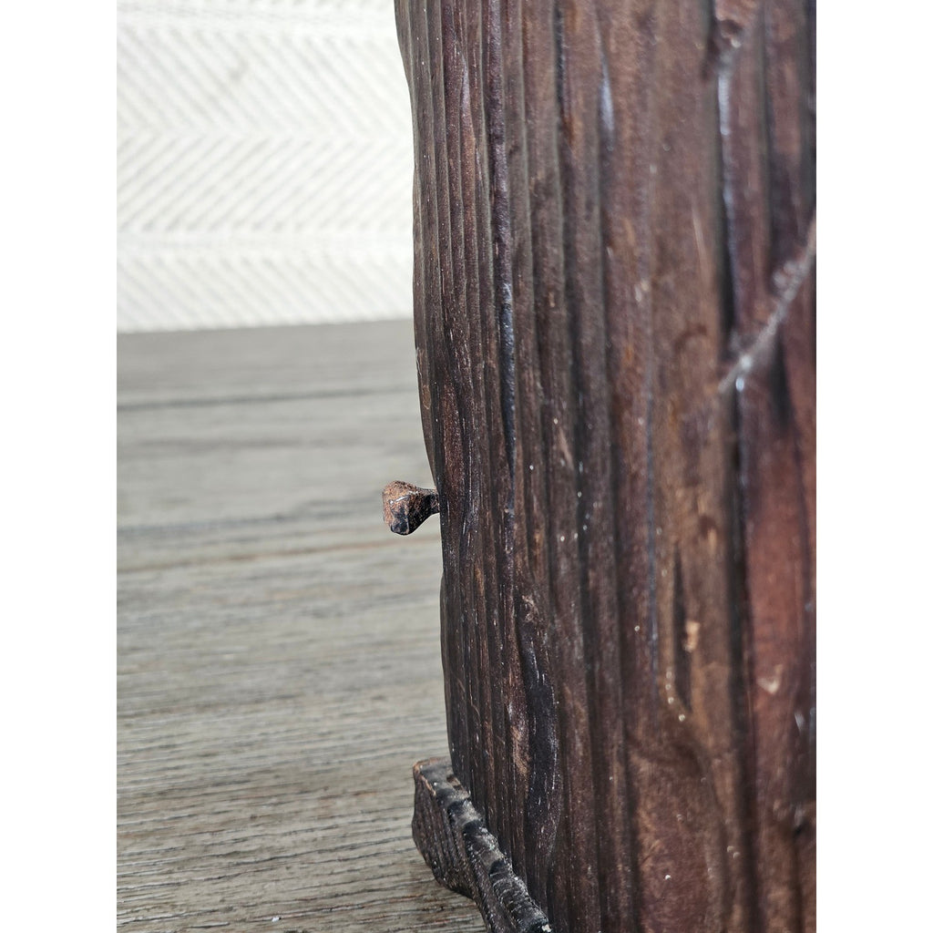 Hand-Carved Rustic Wood Box with Iron Nails | Primitive Farmhouse Decor