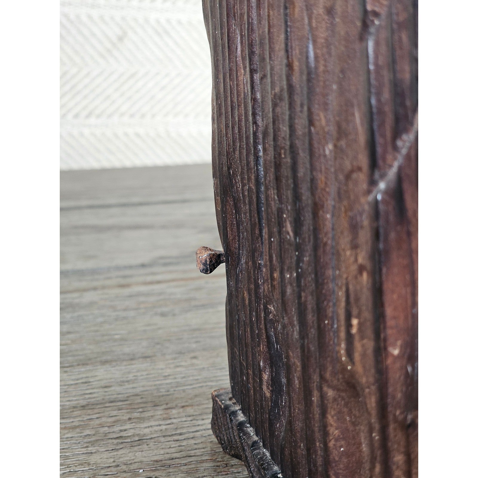Hand-Carved Rustic Wood Box with Iron Nails | Primitive Farmhouse Decor