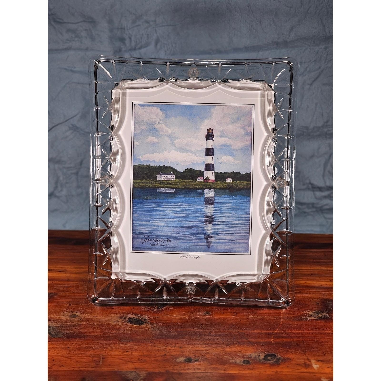 Vintage Glass Frame Bodie Island Lighthouse Coastal Decor
