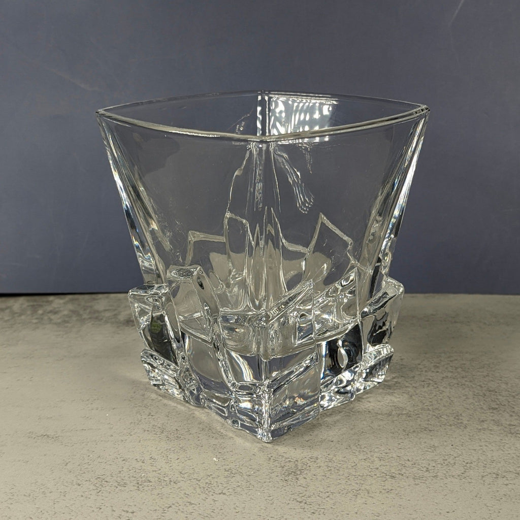 Vintage Heavy Glass Rocks Glasses Set of 4 Ice Cube Base Tumblers