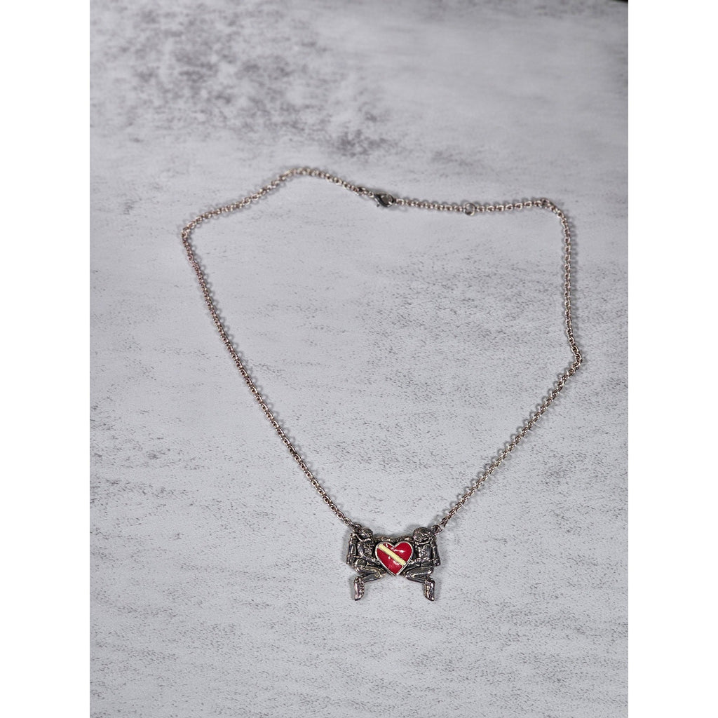 Vintage Sterling Silver Diver Heart Necklace Red Enamel Pendant