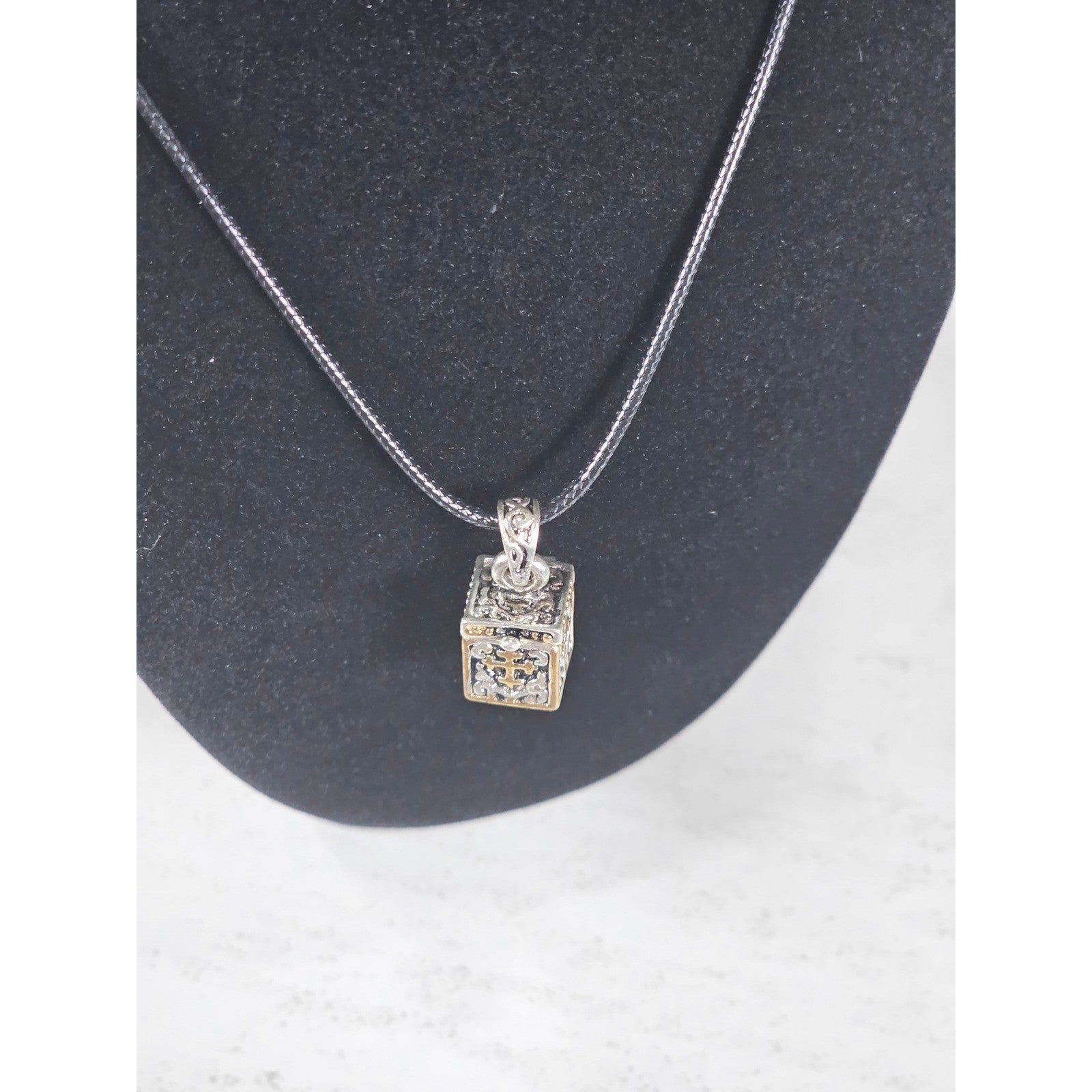 Vintage Cross Prayer Box Necklace Gold Tone Silver Religious Charm