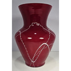 Red Glass Vase White Squiggle Lines Decorative Vase