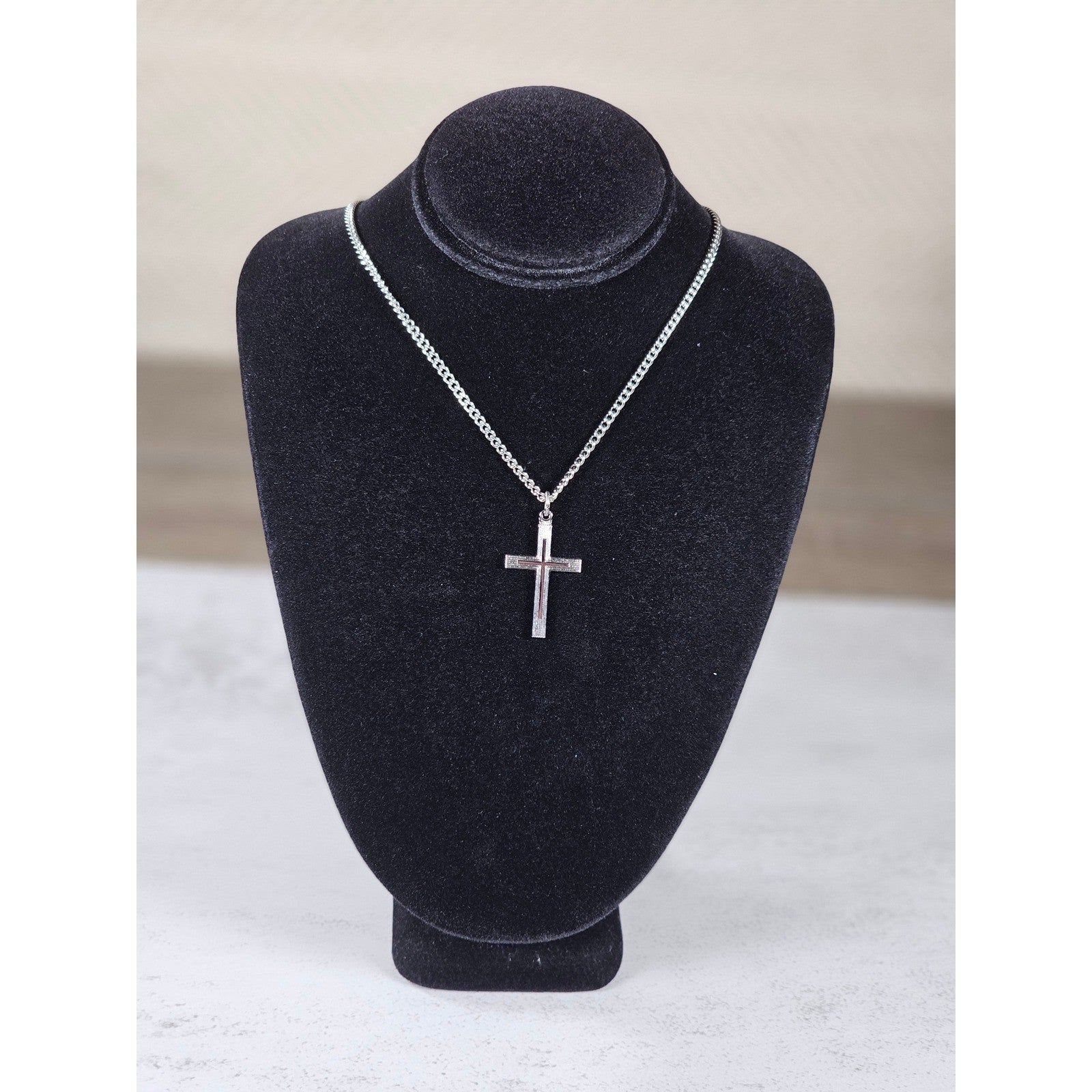 Vintage Silver Tone Cross Necklace with Chain Christian Jewelry