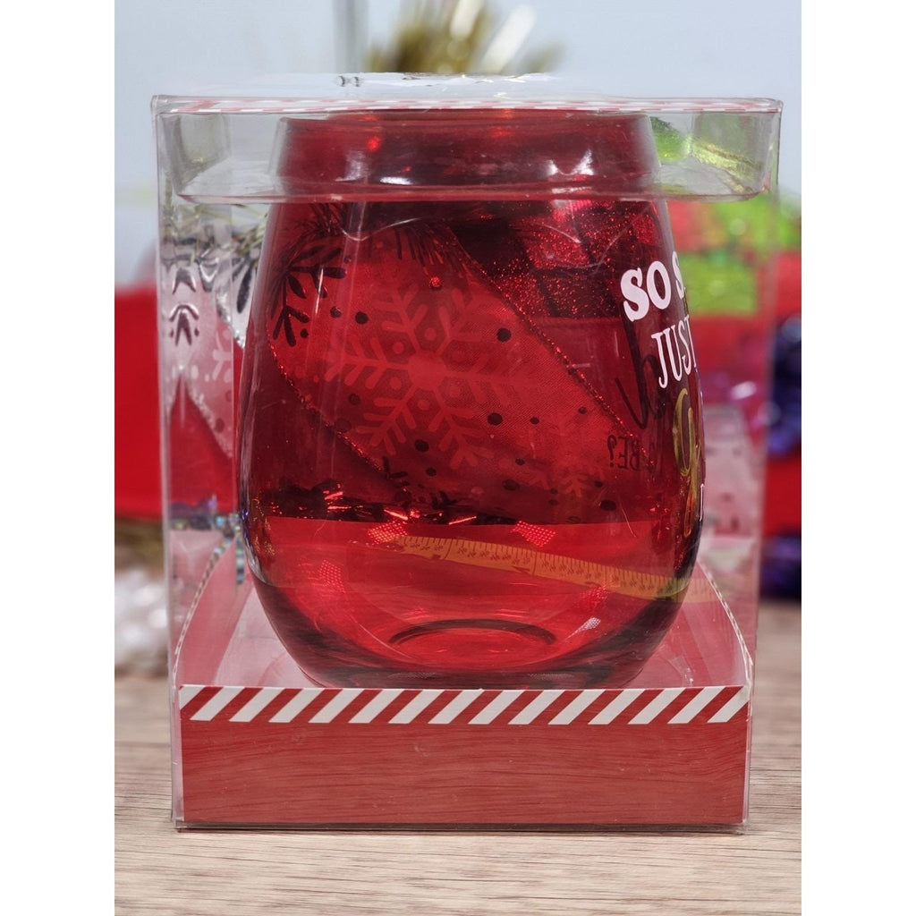 Christmas Stemless Wine Glass Funny Santa Red Holiday Glass