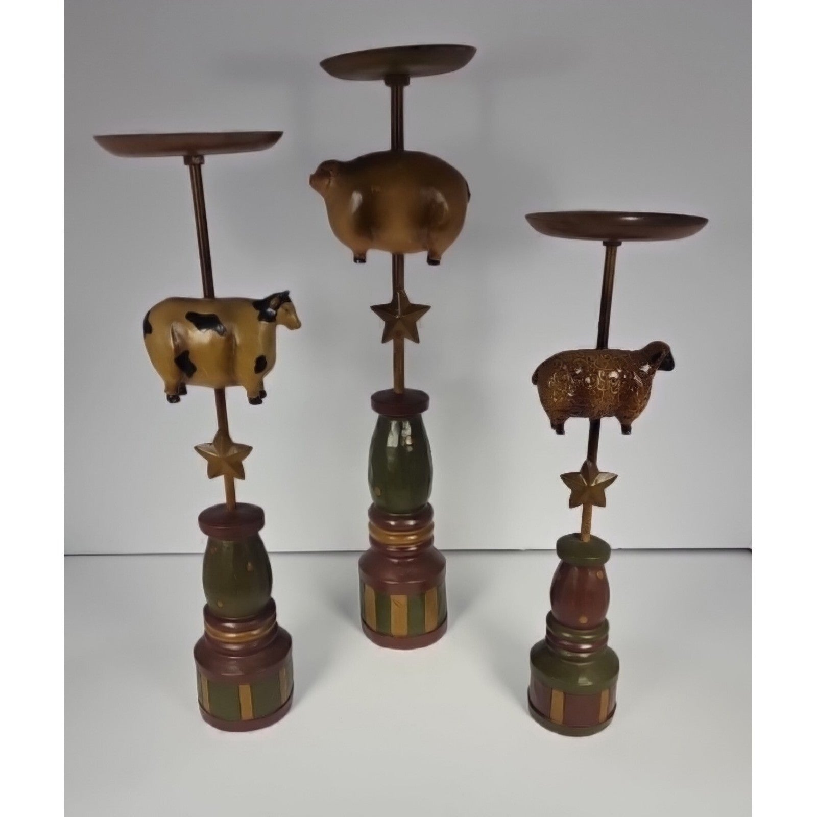 Kirkland's Farmhouse Animal Candle Holders Pig Cow Sheep Rustic Decor