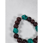 Vintage Wood & Turquoise Bead Stretch Bracelet Rustic Boho