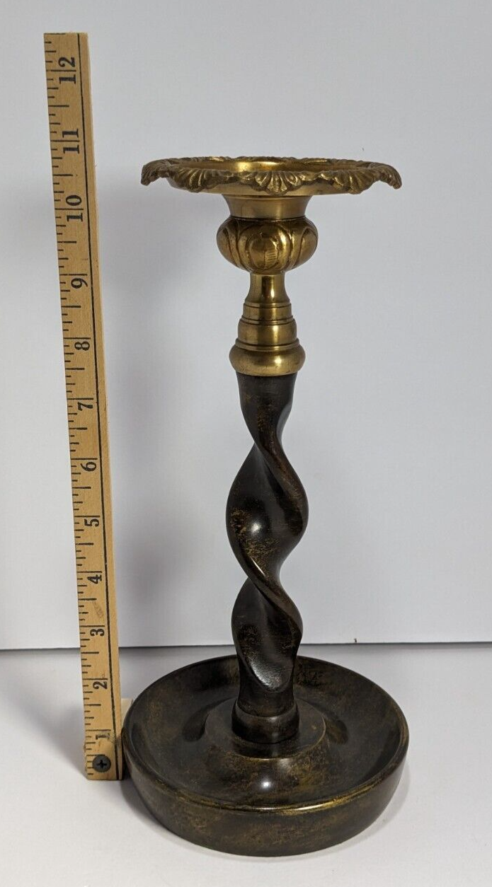Vintage Brass Twist Candlestick Holder – 10.5" Tall Brass Taper Holder, Rustic