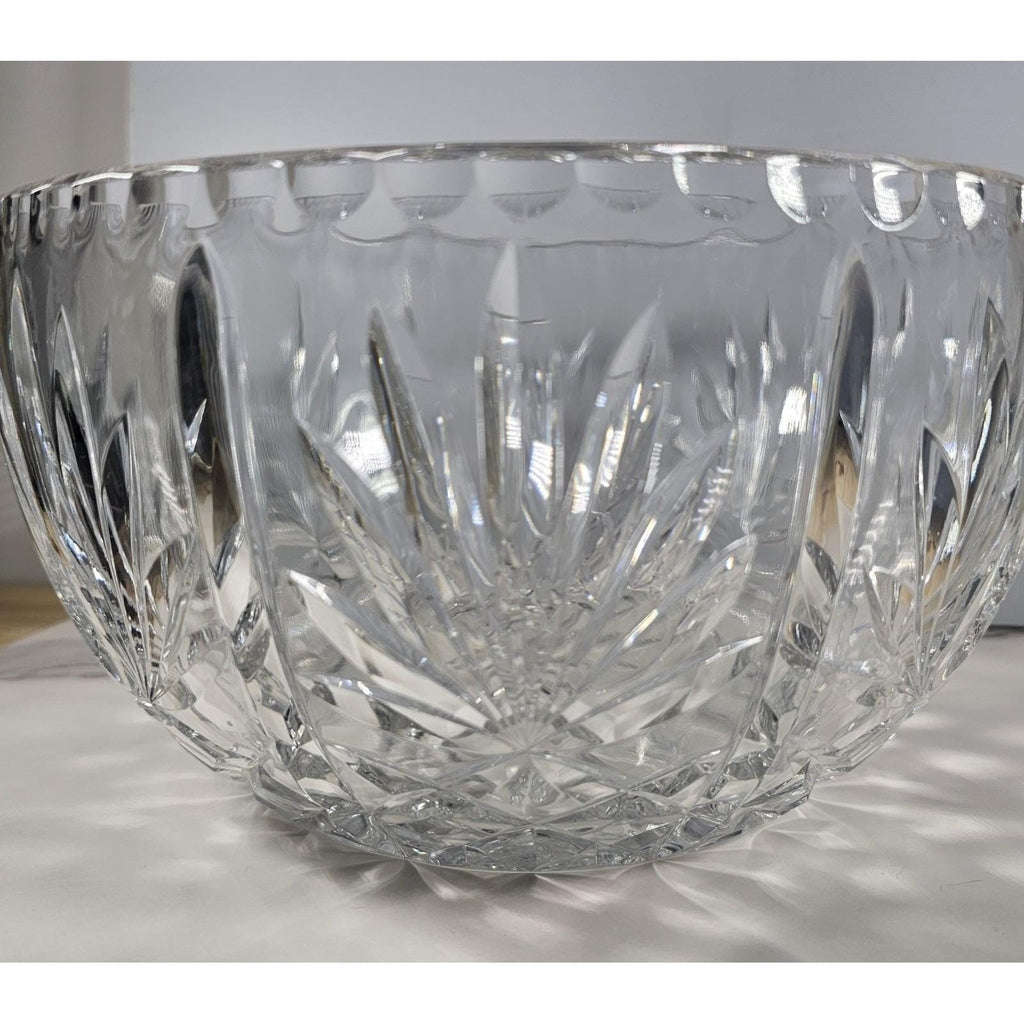 Vintage Cut Crystal Glass Bowl Starburst Pattern Scalloped Rim
