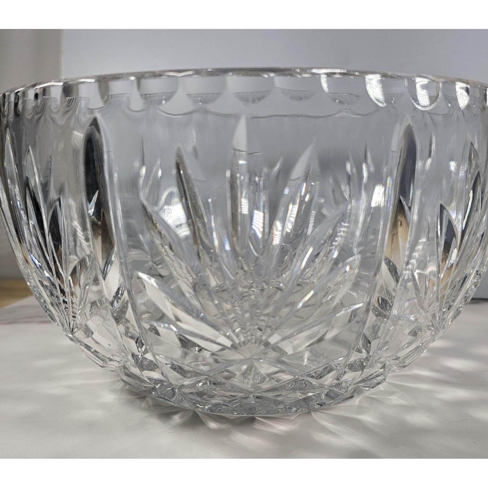 Vintage Cut Crystal Glass Bowl Starburst Pattern Scalloped Rim