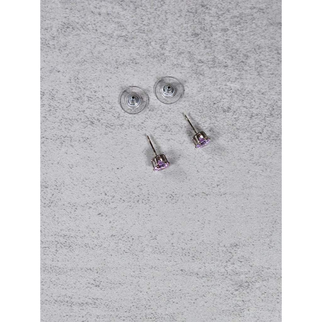 Vintage Pink Rhinestone Stud Earrings Silver Tone Round Cut