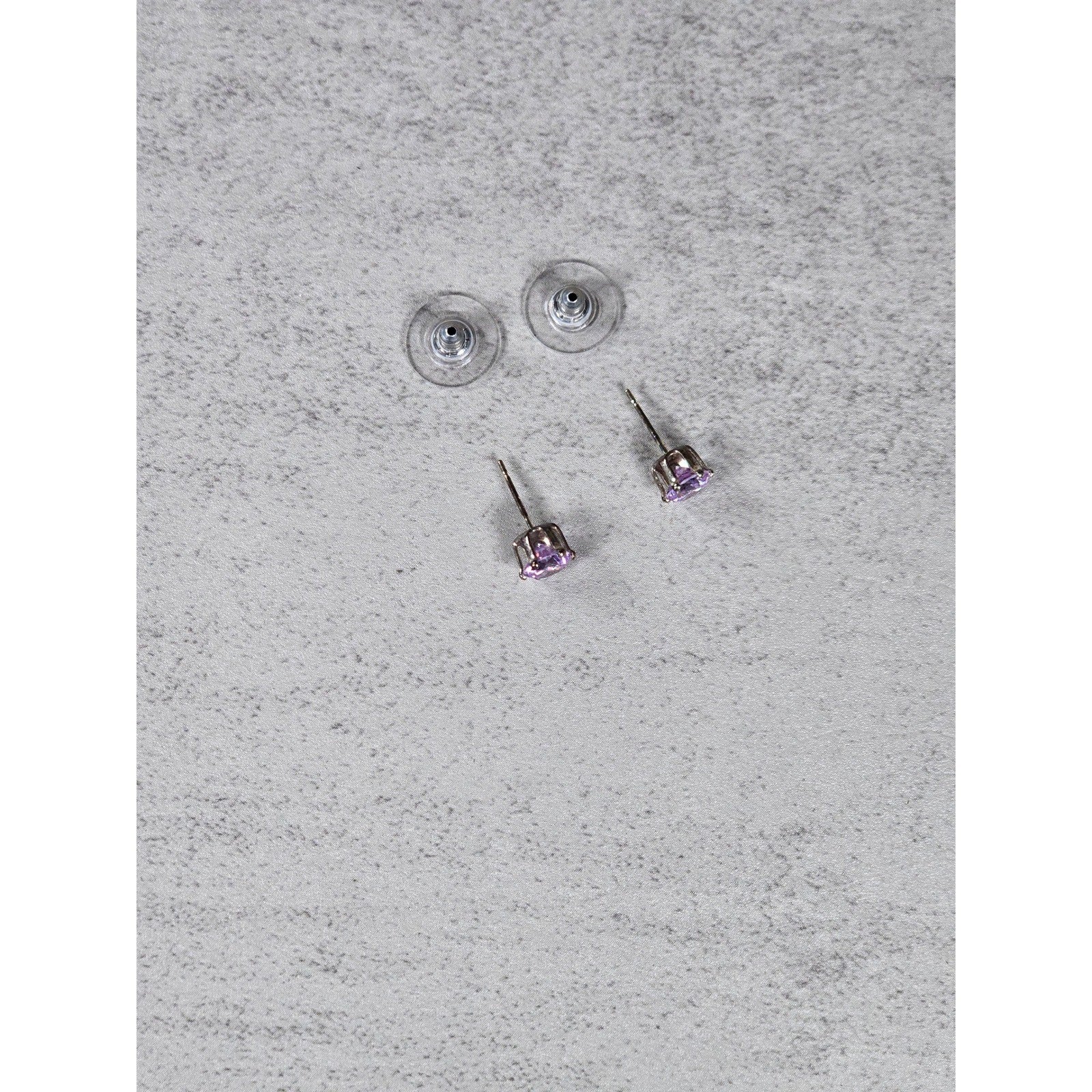 Vintage Pink Rhinestone Stud Earrings Silver Tone Round Cut