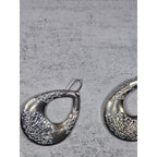 Vintage Black Teardrop Dangle Earrings with Etched Scroll Design