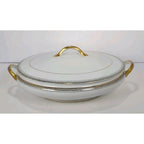 Noritake Covered Casserole Dish Gold Rim Serving Bowl Japan 8.25"