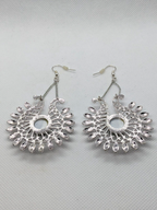 Silver Plated Peacock Feather Acrylic Eye Dangle Drop Earrings