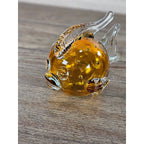 Vintage Amber Art Glass Fish Figurine 5" Hand Blown Bubble Glass