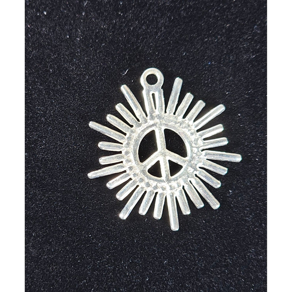 Vintage Peace Sign Sunburst Pendant Silver Tone Charm