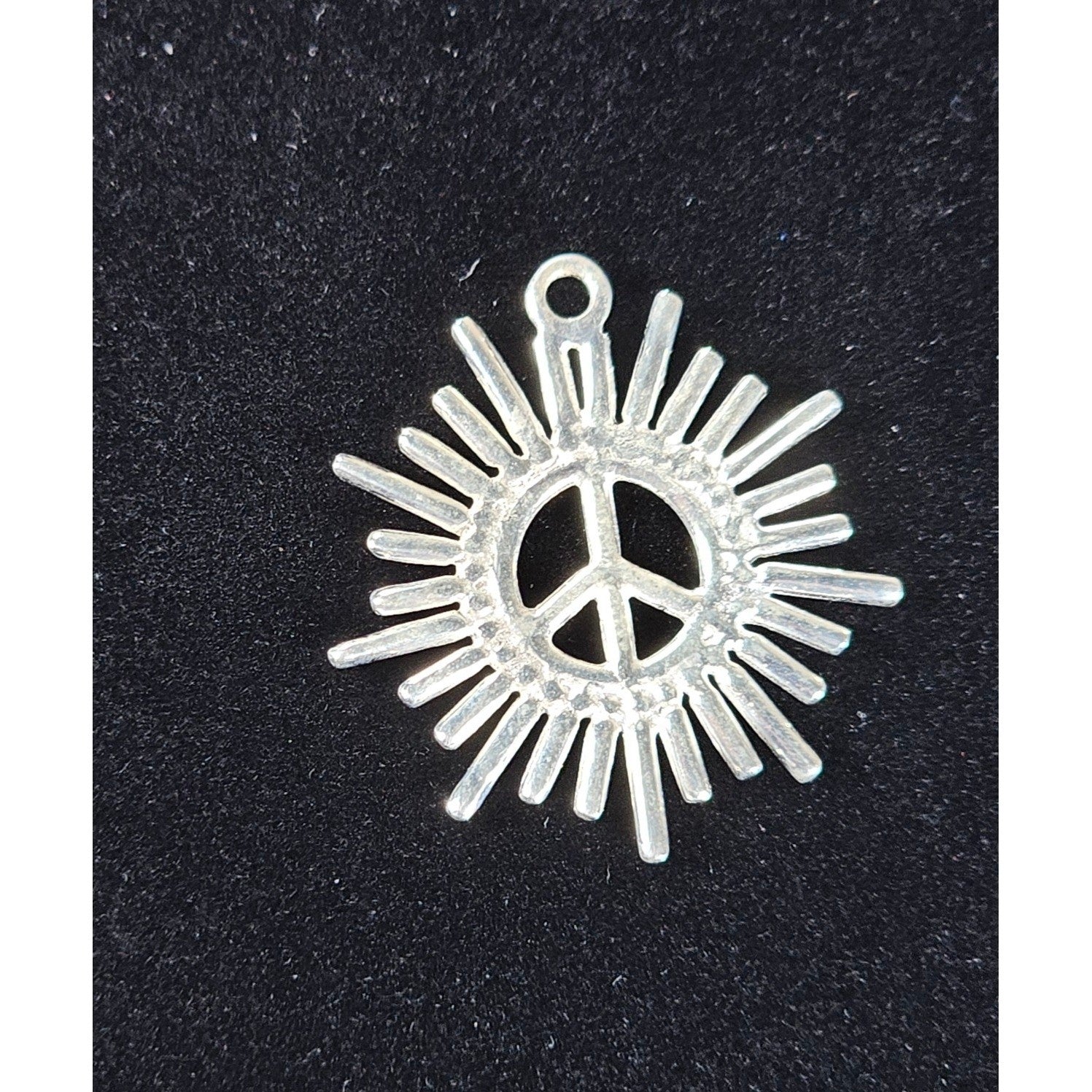 Vintage Peace Sign Sunburst Pendant Silver Tone Charm