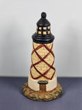 Vintage Ks Collection Beige Brick Red Diamond Design Lighthouse 6" Tall