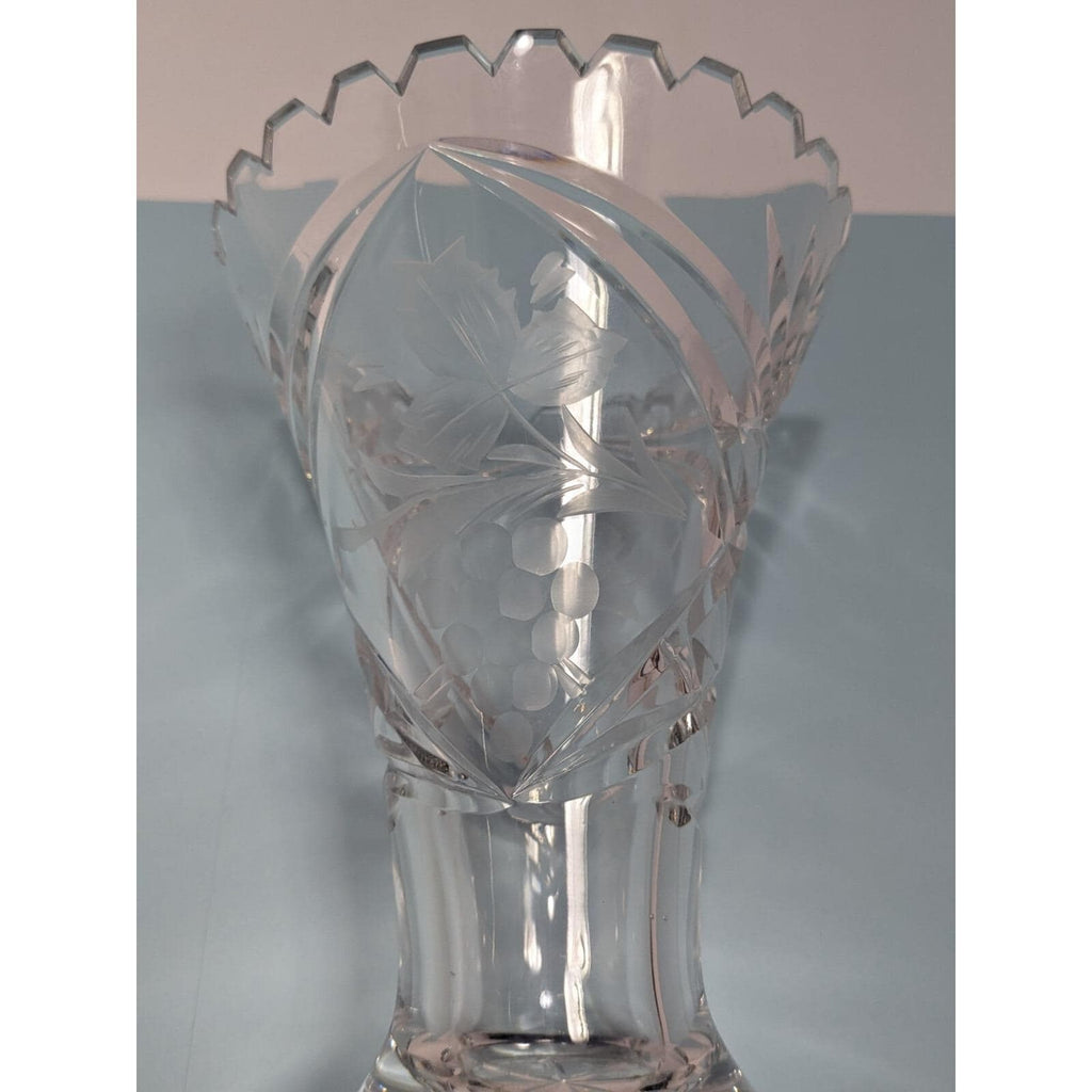 Vintage Cut Crystal Trumpet Vase Starburst Pedestal Vase 7.5 Inch