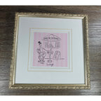 Vintage French Café Framed Art Print Pink Bistro Illustration 13x13