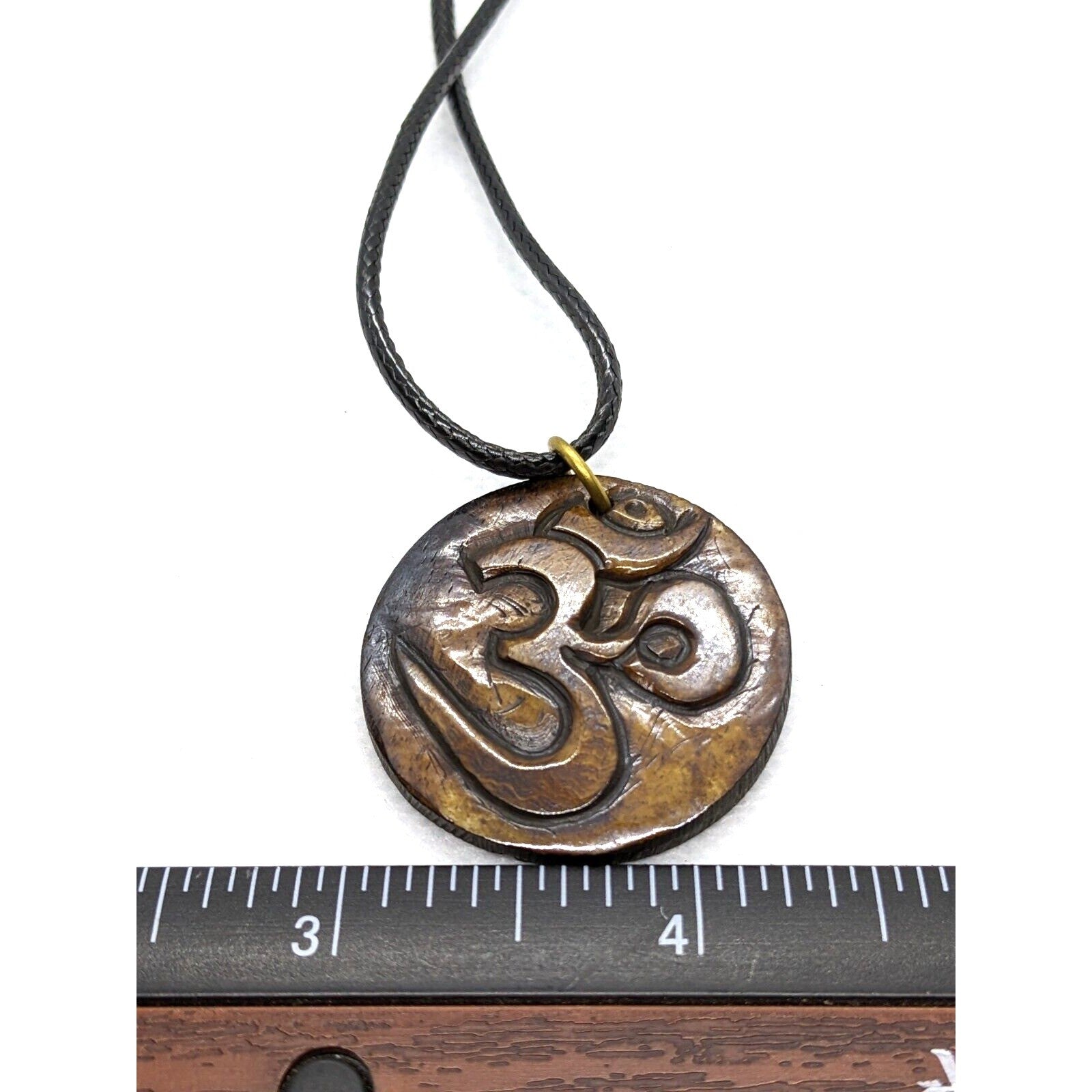 Hand Carved Wooden Om Pendant Necklace 18 Inch Cord Nepal Spiritual Jewelry