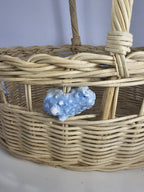 Vintage Wicker Basket with Blue Painted Conch Shells 13″ x 15″ Coastal Rustic