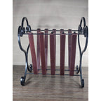 Vintage Iron & Leather Magazine Rack 16" Tall Rustic Book Holder