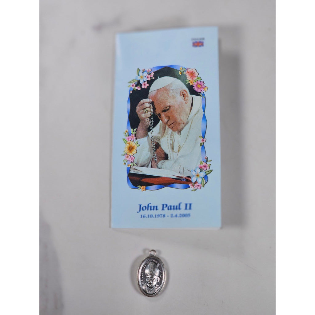Vintage John Paul II Catholic Medal Pendant with Prayer Card
