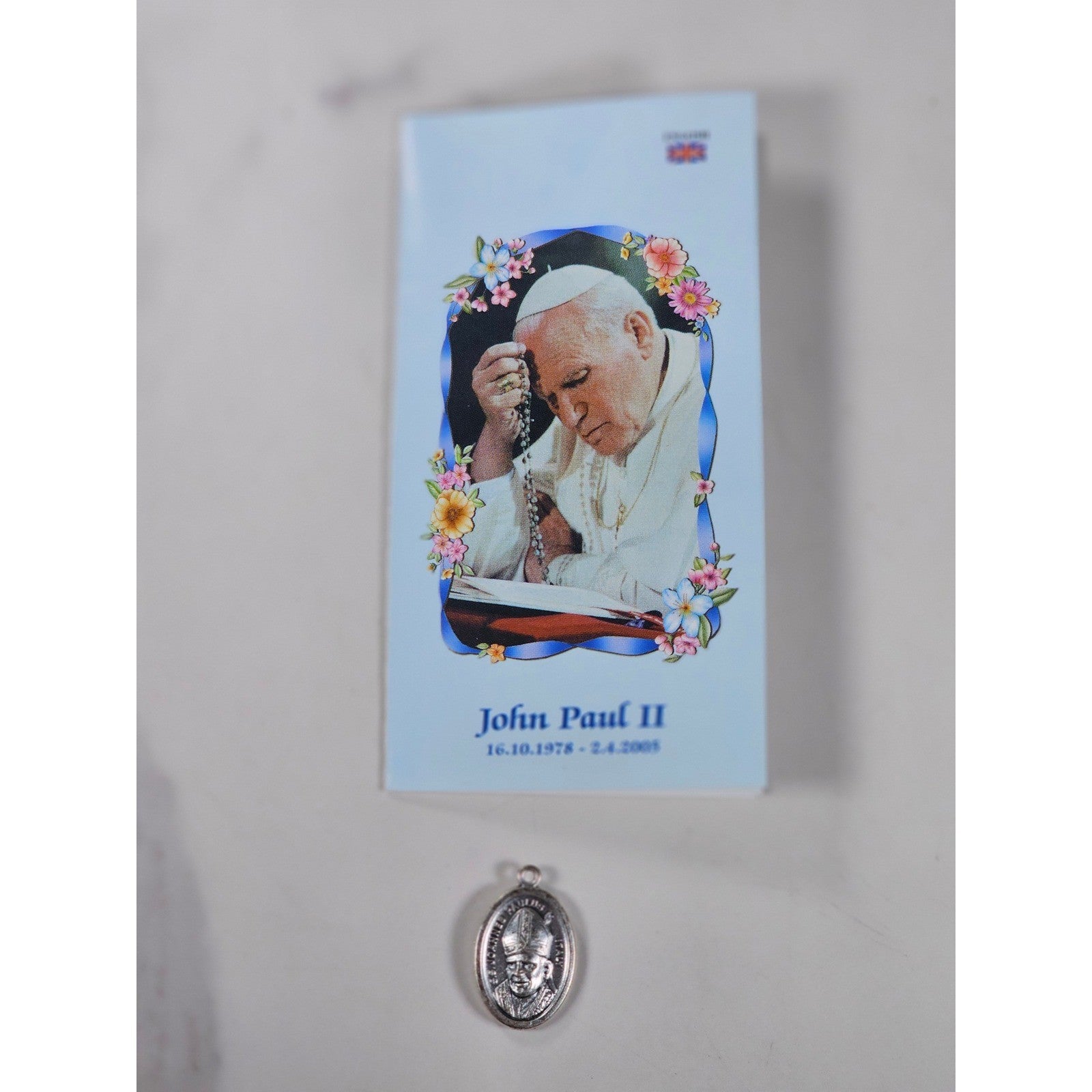Vintage John Paul II Catholic Medal Pendant with Prayer Card