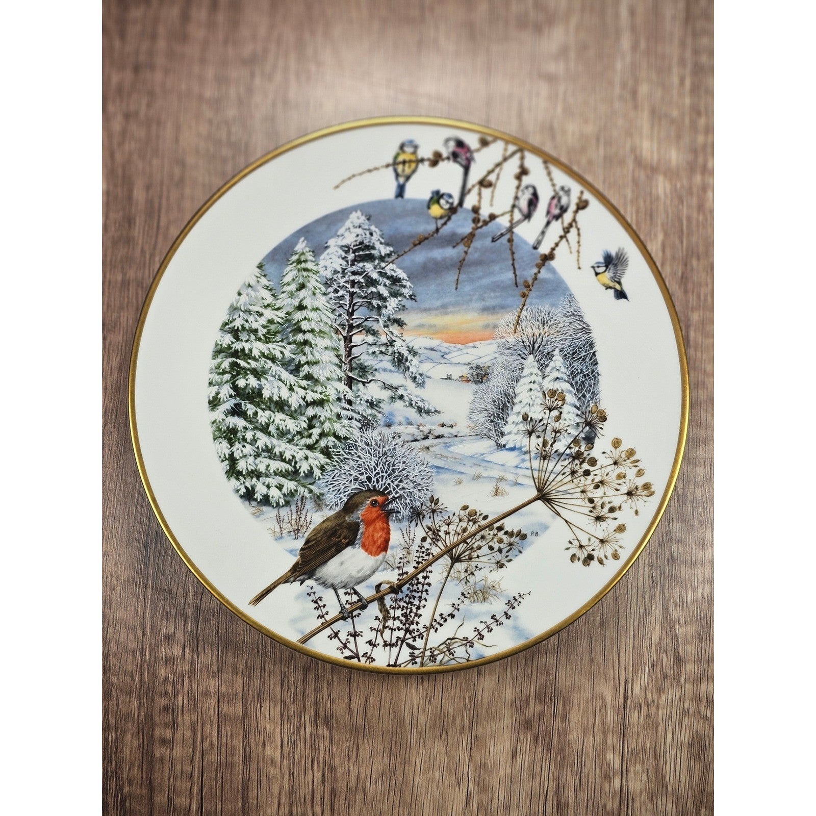 Franklin Porcelain Winter Bird Plate A Country Lane in December 1979