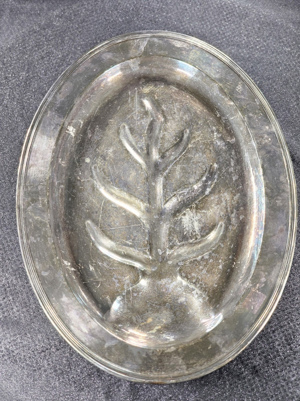 Vintage Silverplate Oval Well & Tree Meat Serving Platter Tray 15.5" x 11.5"